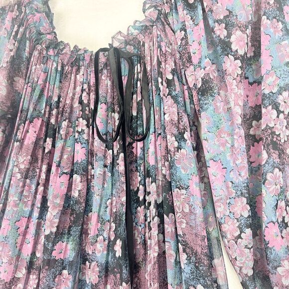 Vintage Union Made Pleated Midi Dress Size 4 Dark Floral Purple Fairy 70s 80s - Picture 7 of 12